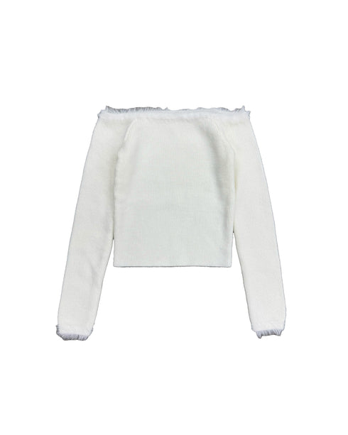 端シャギータイトオフショルニットトップス